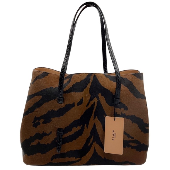 ALAIA CANELLE / NOIR NUT BROWN MINA MEDIUM POLAIN ZEBRA AND ELAPHE CALF HAIR AND - Picture 1 of 16